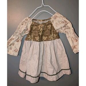 Matilda Jane Clothing Girls Size 4 Paisley Cotton LS Tan & Olive Floral Dress